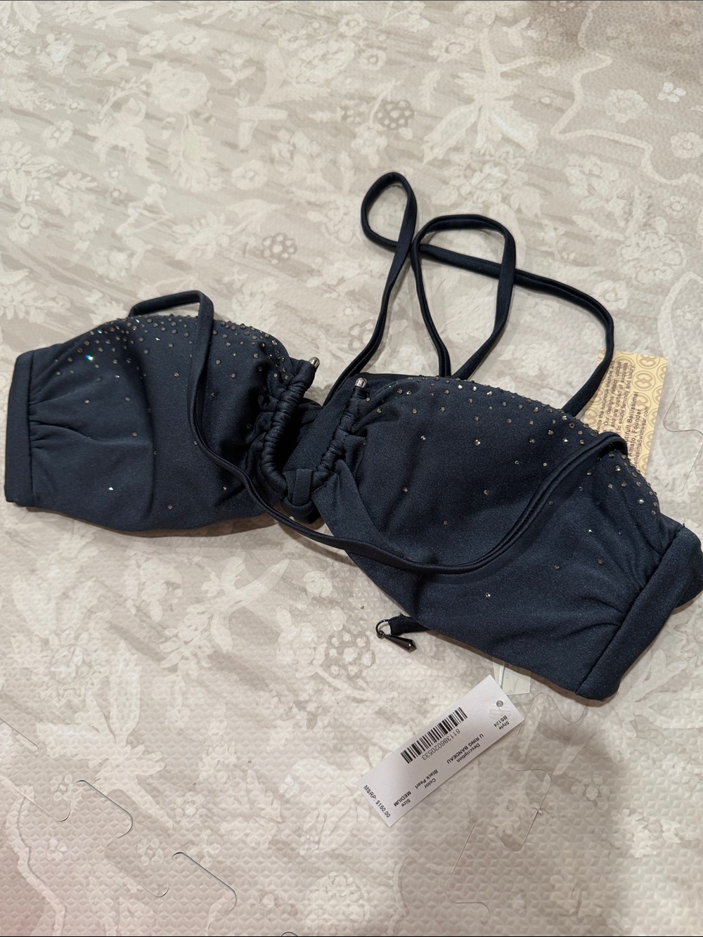 NWT Bellissima Swimwear Swarovski Crystal Bandeau Bikini Top (Orig $150)